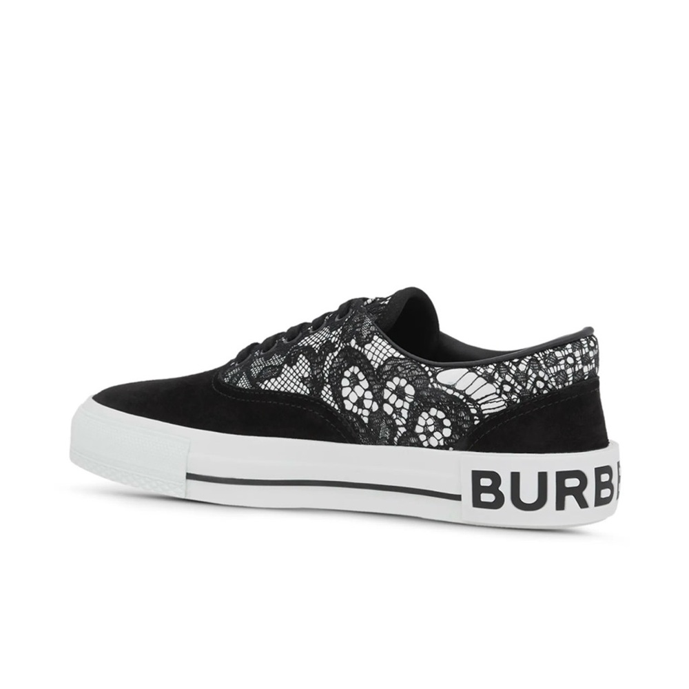 Burberry Black and White Lace Detail Sneakers